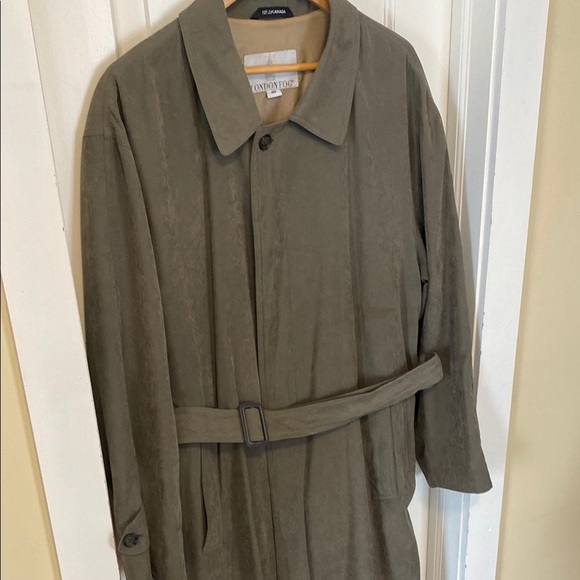 London Fog Men's Olive Army GreenTrench Coat Single Breasted Faux Suede Style - Picture 3 of 16